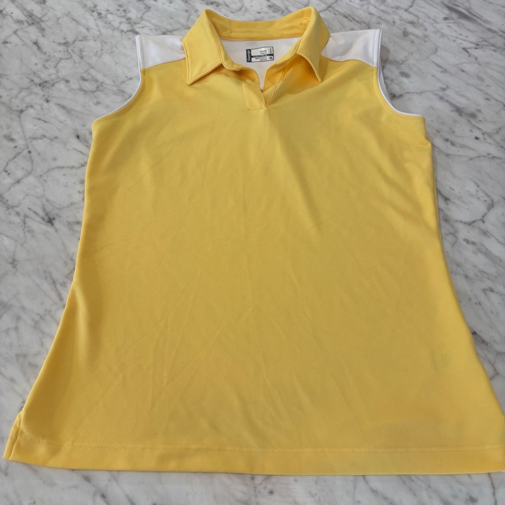 Slazenger Womens Golf Tennis Polo Shirt Sleeveless Yellow White Size M